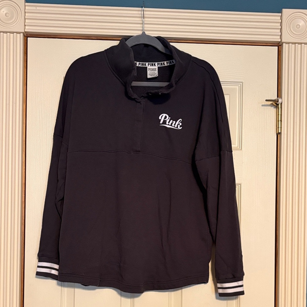 Pink Dark Gray High Collar Sweatshirt